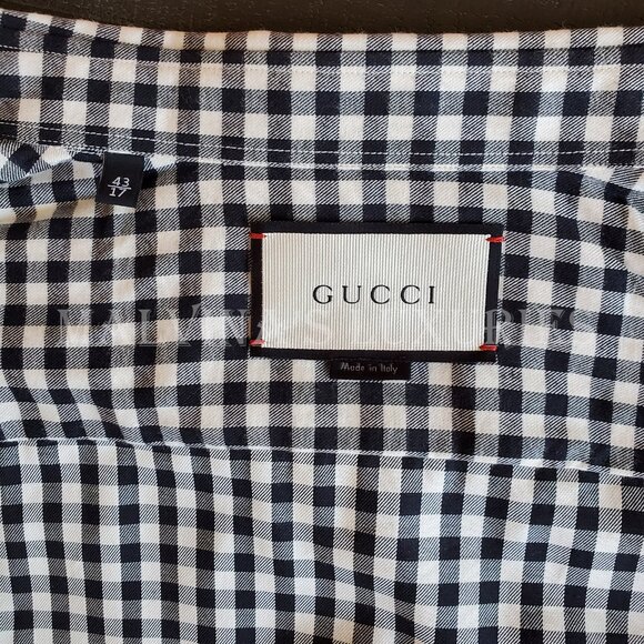 GUCCI SHIRT MENS WHITE BLACK PLAID PRINT COTTON CLASSIC - Picture 6 of 9